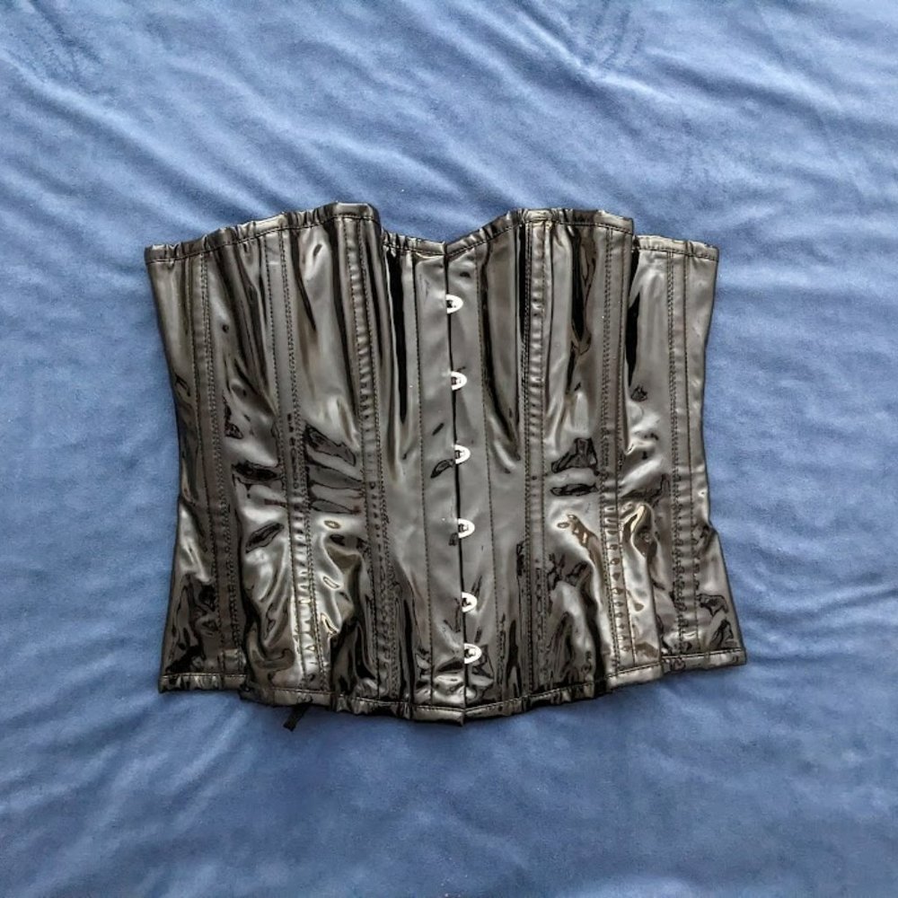 Black Vinyl Corset- 26" Corset Story- Steel Boned.